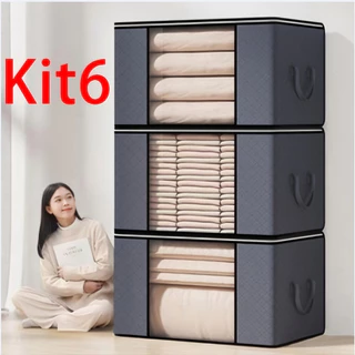 Kit 3/6 Pecas Caixas Organizadoras de Roupas Calçados Cobertas TNT Com Tampa Ecológico Anti-Poeira Multiuso em Oferta na Shopee