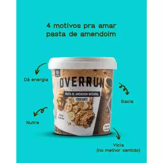 Pasta de Amendoim Integral Crocante 1KG - Pedaços de Amendoim - Overrun Sem açúcar, glúten e lactose