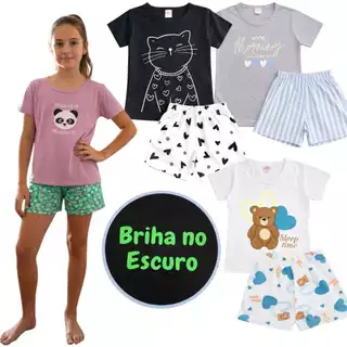 Pijama Menina Brilha no Escuro Infantil 100% Algodão em Oferta na Shopee