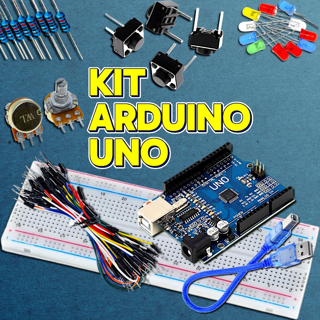 Kit Arduino UNO R3 Iniciante ao Avançado, com Protoboard. | Shopee Brasil