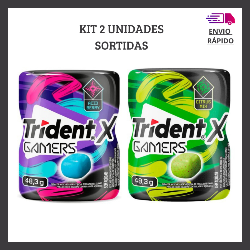 Kit 2 Trident X Gamers Sortidos Chiclete Sem Açúcar Acid Berry +