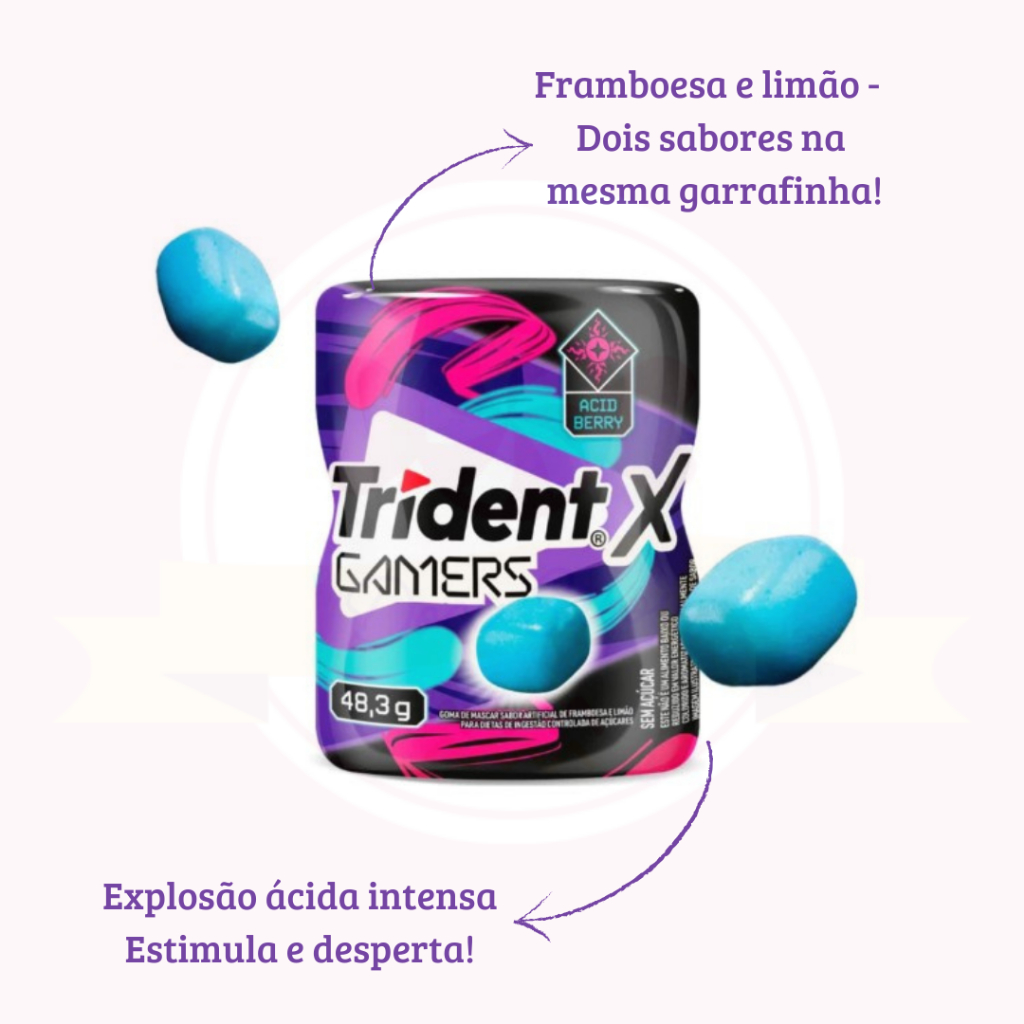 Kit 2 Trident X Gamers Sortidos Chiclete Sem Açúcar Acid Berry +