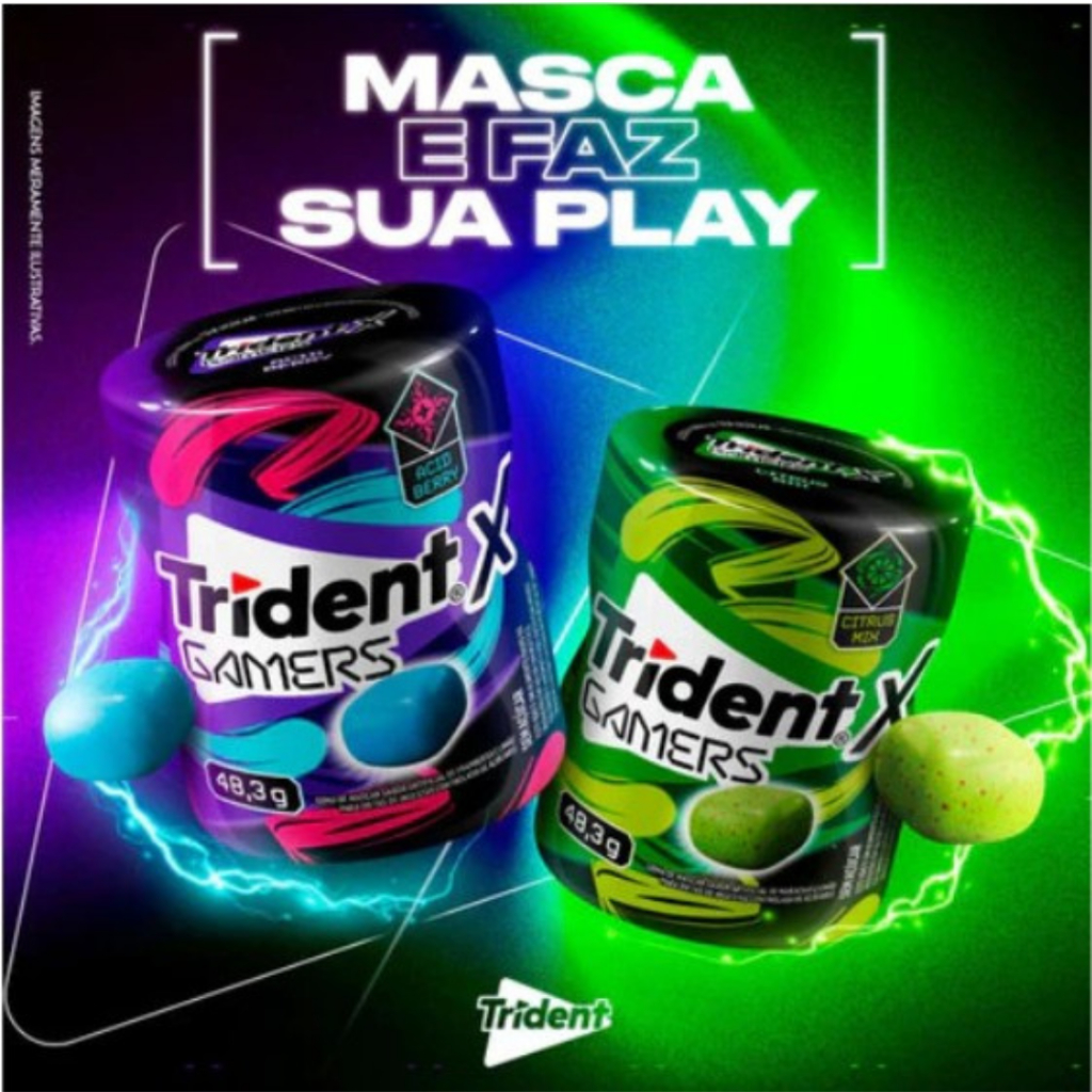 Kit 2 Trident X Gamers Sortidos Chiclete Sem Açúcar Acid Berry +