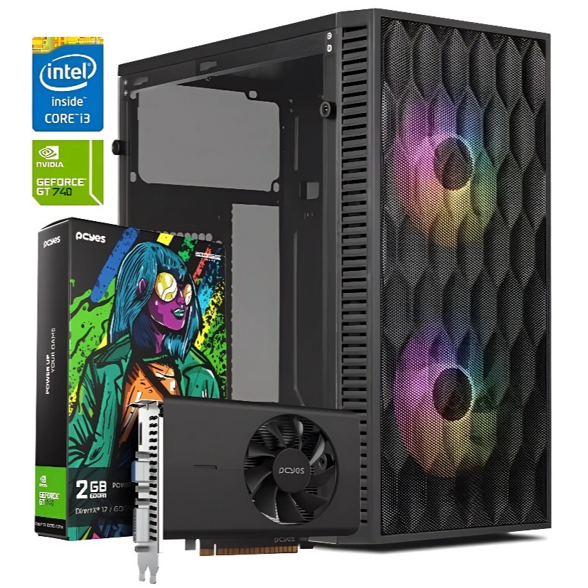 PC Computador CPU RGB Gamer Intel Core i3 8gb Ram SSD NVME128GB GT 740 ...