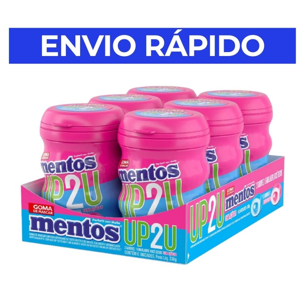 Kit 6 Chicletes Mentos UP2U Menta e Tutti-frutti 56g | Sem Açúcares ...