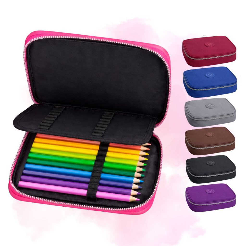 Estojo Box Grande Material Escolar Juvenil Nylon impermeável Com Divisória Colorido