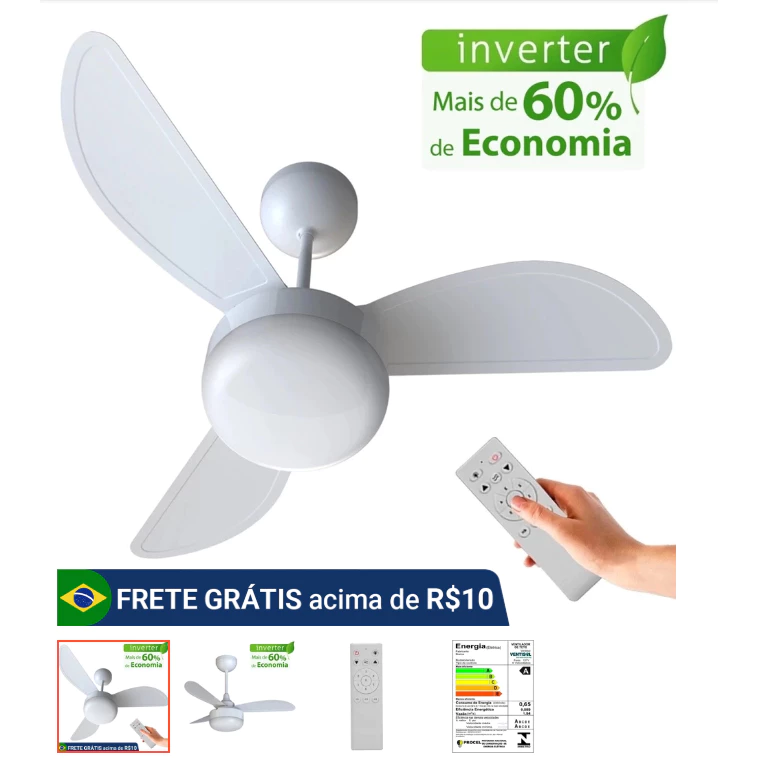 Ventilador de Teto Ventisol Fênix Branco Inverter Controle Remoto 6 Velocidades - Bivolt