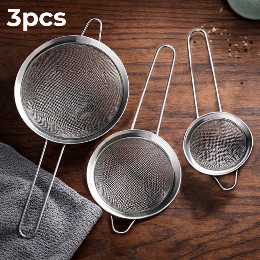 Kit Peneira Coador Aço Inox 3 Tamanhos Utensílio Para Cozinh