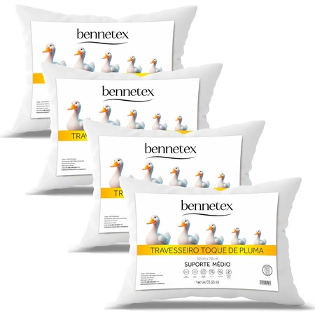 Kit 4 Travesseiro Pluma de Ganso Confortavel e Macio Antiacaro 50x70cm