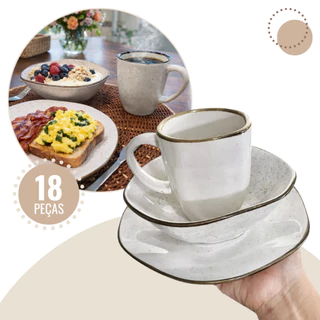 Jogo Lanche Café 18 Peças Ryo Maresia Prato Sobremesa Caneca Tigela Porcelana Oxford em Oferta na Shopee
