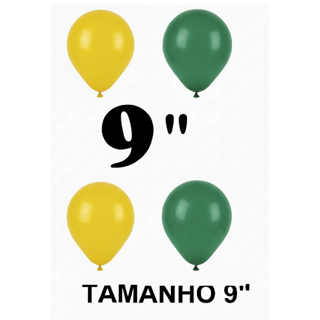 Balão - Bexiga Amarelo c/ Verde 9 polegadas Pacote - 30 unidades sortidos em Oferta na Shopee