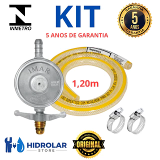 Kit Registro Regulador de Gás de Cozinha Mangueira 1,20m + Abraçadeira