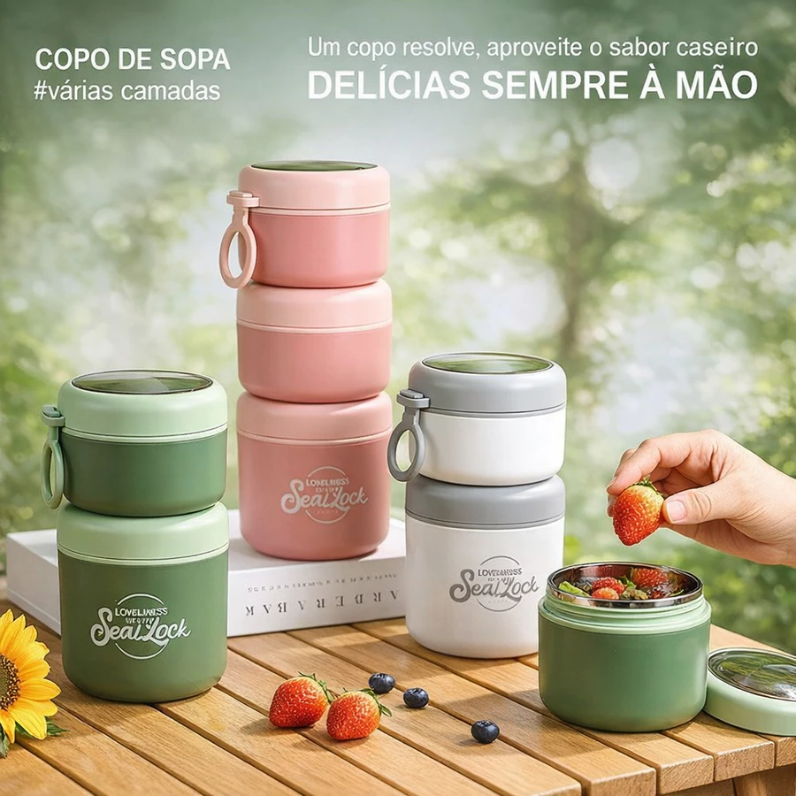 Kit marmitas inox 304 com tampa colorida e colher inclusa