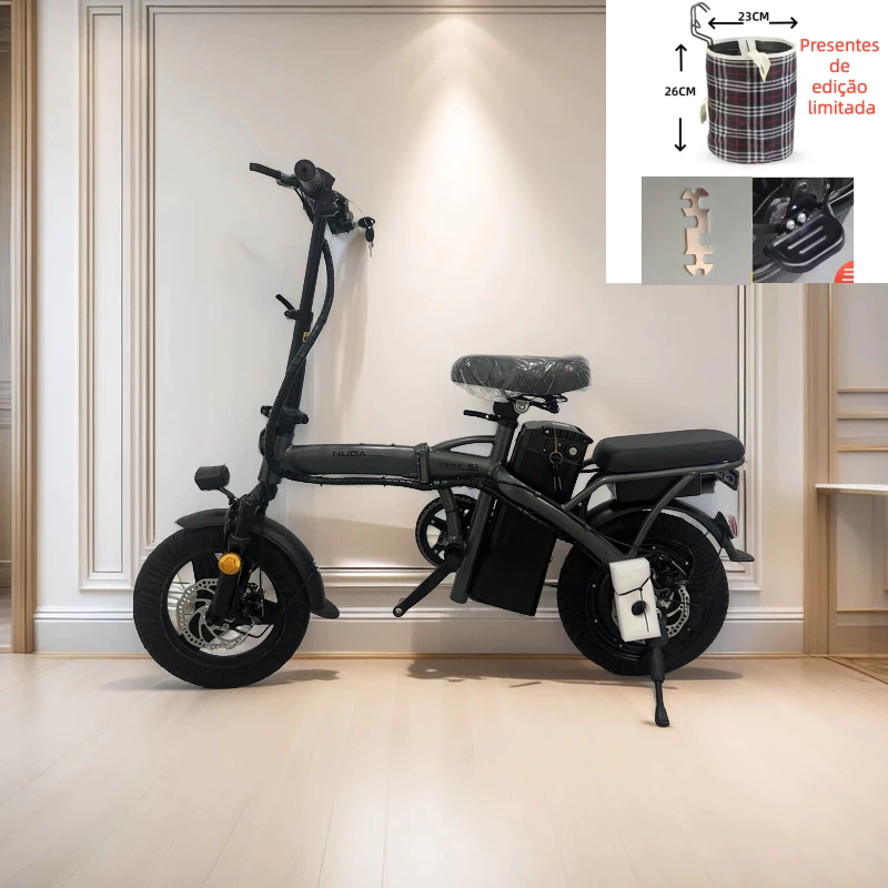 Bicicleta elétrica,  dobrável, NUDA, pedal tripulado, cores variadas 