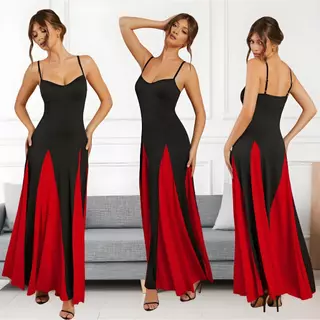 Vestido Longo Elegante Feminino Preto e Branco com Alças Finas Sem Mangas em Oferta na Shopee