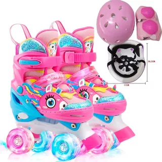 Patins Infantil 4 Rodas 2026 Novo Ajustável Patins Meninas Com Luz De Led + Proteção Meninos Freio em Oferta na Shopee