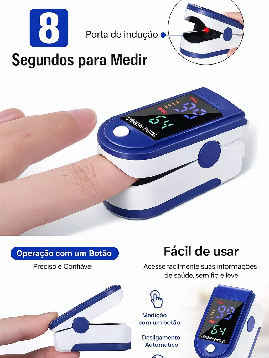 Monitor de Pressão Arterial e Oxímetro de Dedo com Alerta de Valores ...