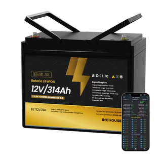 Bateria Solar Tecnologia LiFePo4 12v 314ah 4,01kWh BMS JK Bluetooth Inohouse