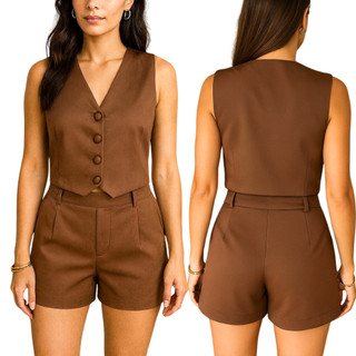 Conjunto Feminino Alfaiataria Luxo - Colete e Short Elegante — foto 6 — Achou Levou Brasil