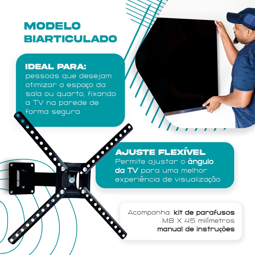 Suporte Tv Tri Articulado Lcd Led Plasma 22 A 55 Pol para parede 32 40 ...