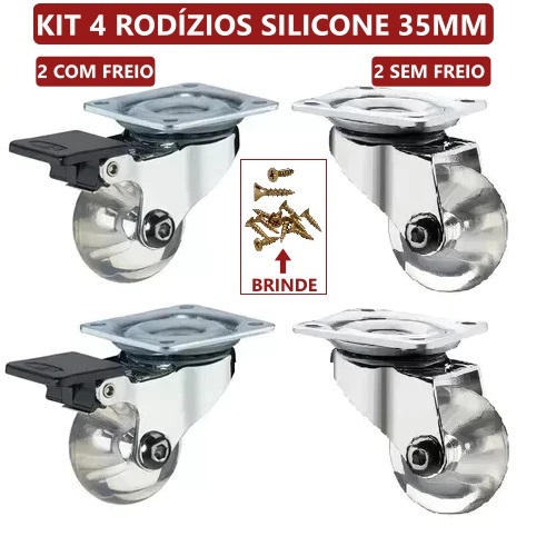 Kit 4 Rodízios Silicone Giratório Gel Rodinha Móveis 35mm