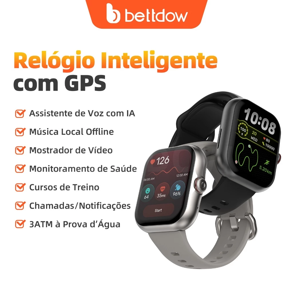 Smartwatch Bettdow Fb055 1.85 Esportivo Ia Música Gps 3atm