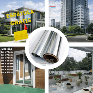 Película Tipo Insulfilm Prata Espelhada, Refletiva, G5, Poliéster profissional, 75cm de largura em Oferta na Shopee