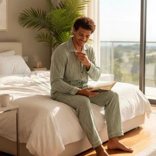 Pijama Masculino Manga Longa Malha de Alta Qualidade Não Desbota Conjunto Estampado Conforto Absoluto Home Office em Oferta na Shopee