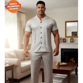 Pijama Masculino Plus Size Manga Curta com Calça Solta em Oferta na Shopee