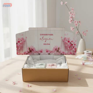 Kit Caixas de Papelão Floral 27x18x9cm Embalagem E-Commerce Sofisticada Envios Lojas Roupas Presente