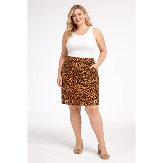 Saia Animal Print Feminina Plus Size com Bolso Frontal Tamanho 50 Confortável e Elástica