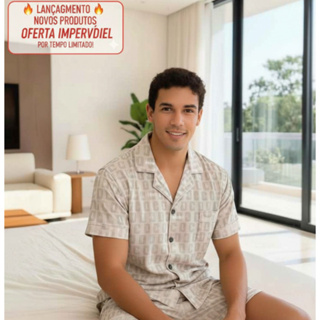 Conjunto de pijama curto masculino, estampa luxuosa para o conforto do verão - Pijama casual premium em Oferta na Shopee