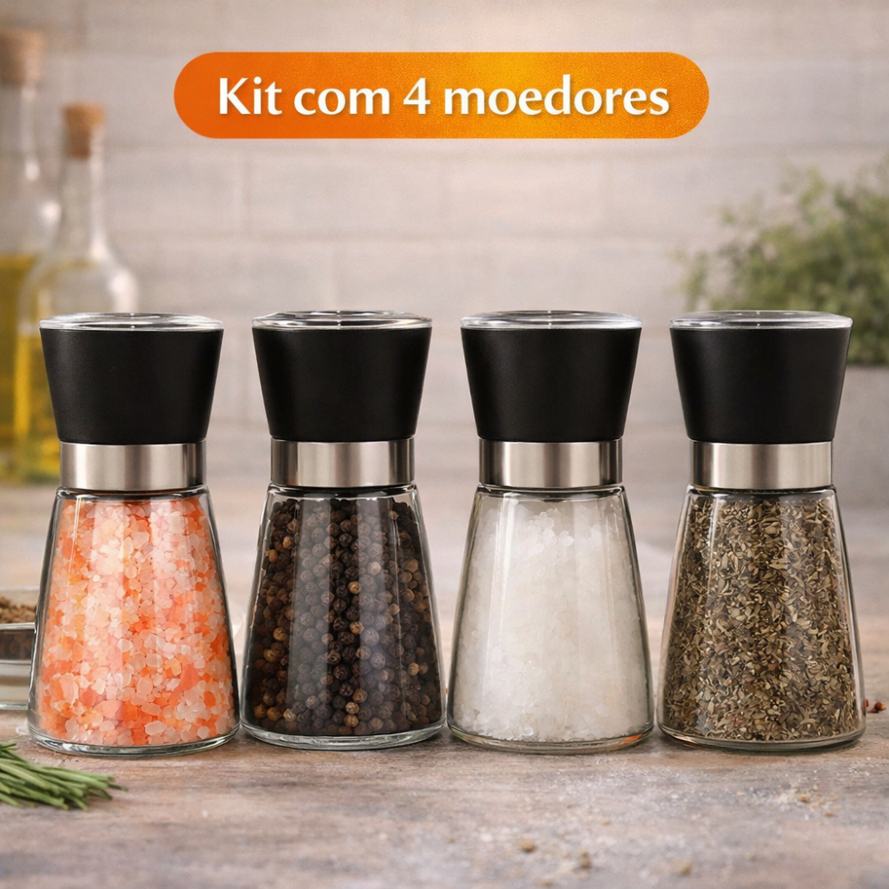 Moedor Inox Vidro Manual De Especiarias Triturador Temperos 