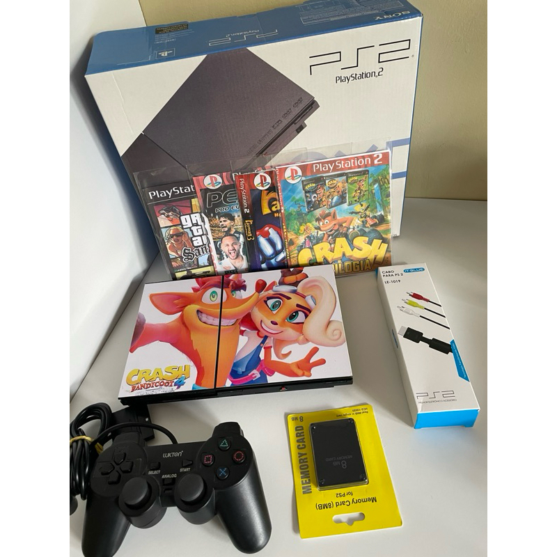 PlayStation 2 leitor funcionando+ 4 jogos + memory card+ caixa e cabeamento