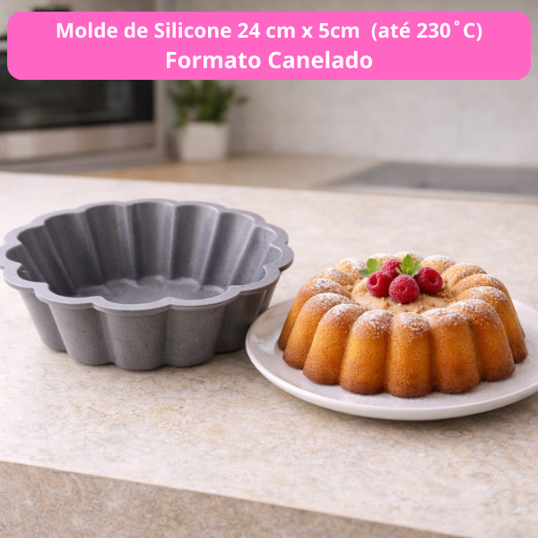 Forma de Silicone Canelada 24cm – Ideal para Bolo, Pudim, Ge