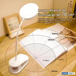 Lâmpada De Mesa Led USB Recarregável Clipe Grampo Dobrável 3 Modos Luminária Proteção dos Olhos