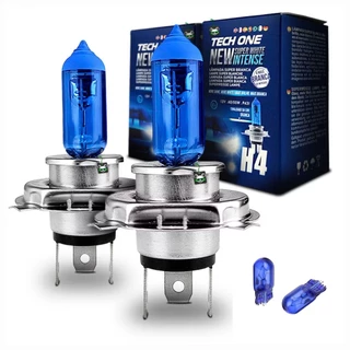 Kit Par de Lâmpada Super Branca H4 8500k Tipo Xênon 12V 55W + Par de Lâmpada T10 (PINGO) - TECHONE