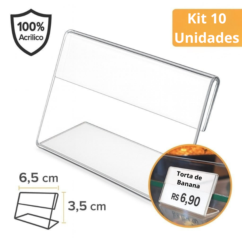 Placa Preço Acrílico 6,5 x 3,5 cm Restaurante Buffet Vitrine