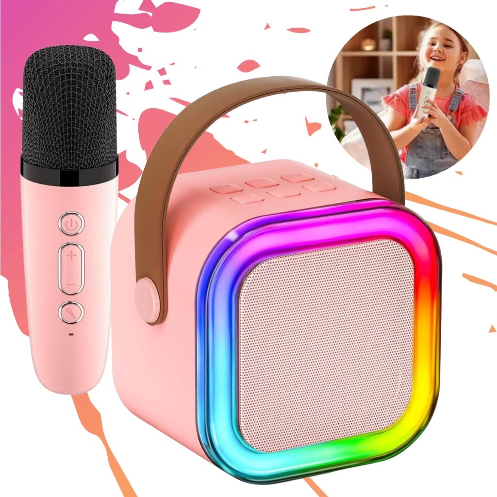 Caixa De Som SOMENTE ROSA Com Microfones Bluetooth Karaokê Brincadeiras ...