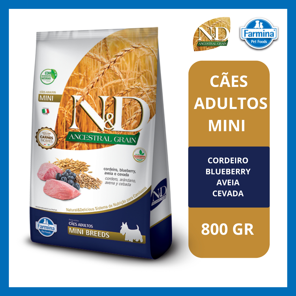 Ração 800gr Farmina N&D Ancestral Grain para Cães Adultos de Raças