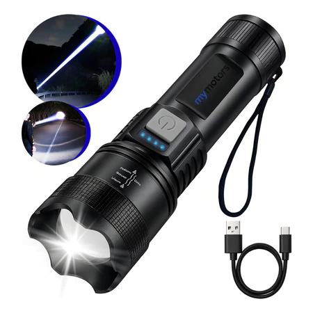 Lanterna Tática T9 LED Recarregável USB Alta Potência Zoom Preta