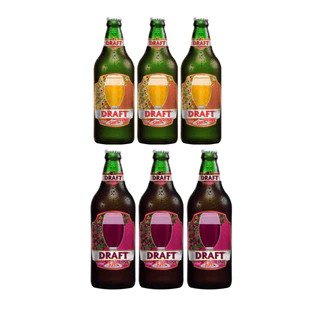 Kit 6 Cervejas Draft 3 Red Line e 3 Peach Pêssego Garrafa 600ml Cada