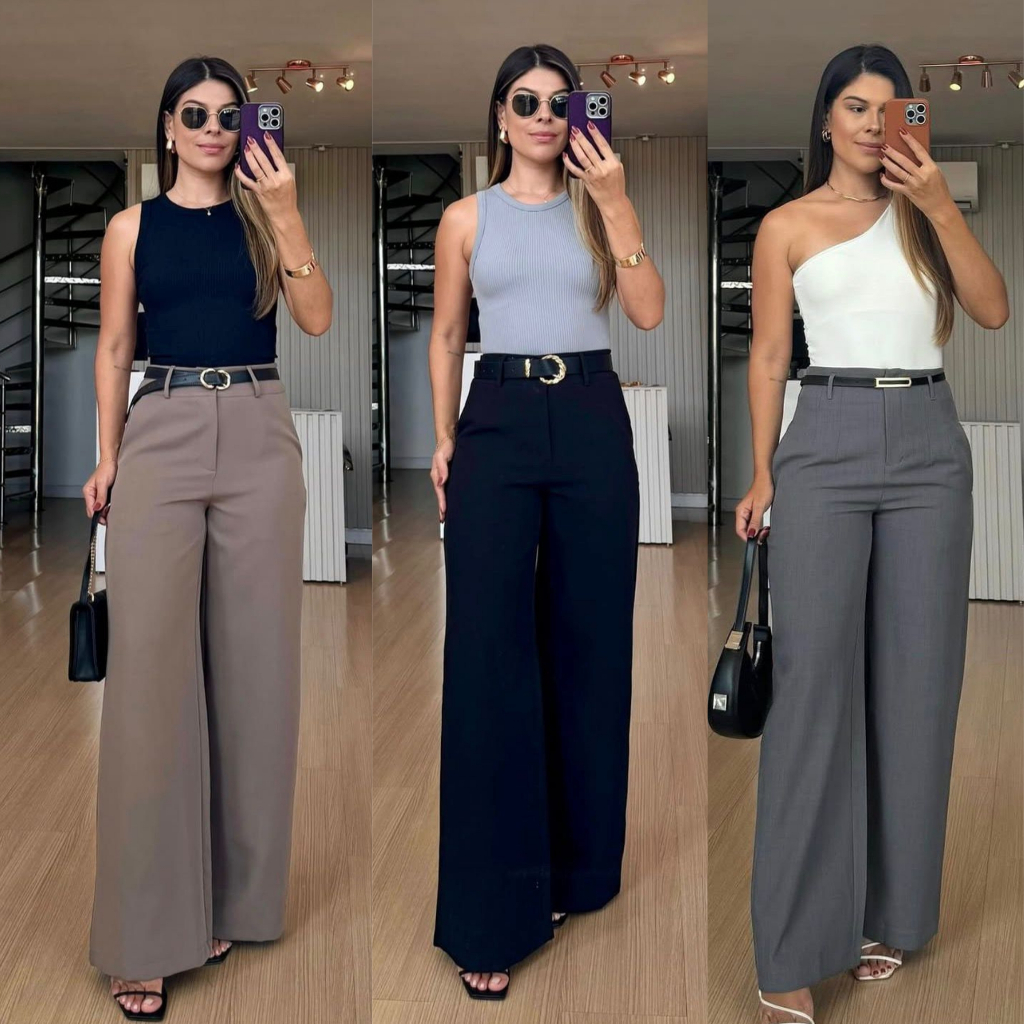 Calça pantalona SOCIAL Wide leg Bolsos Laterales P-M-G-GG | Shopee