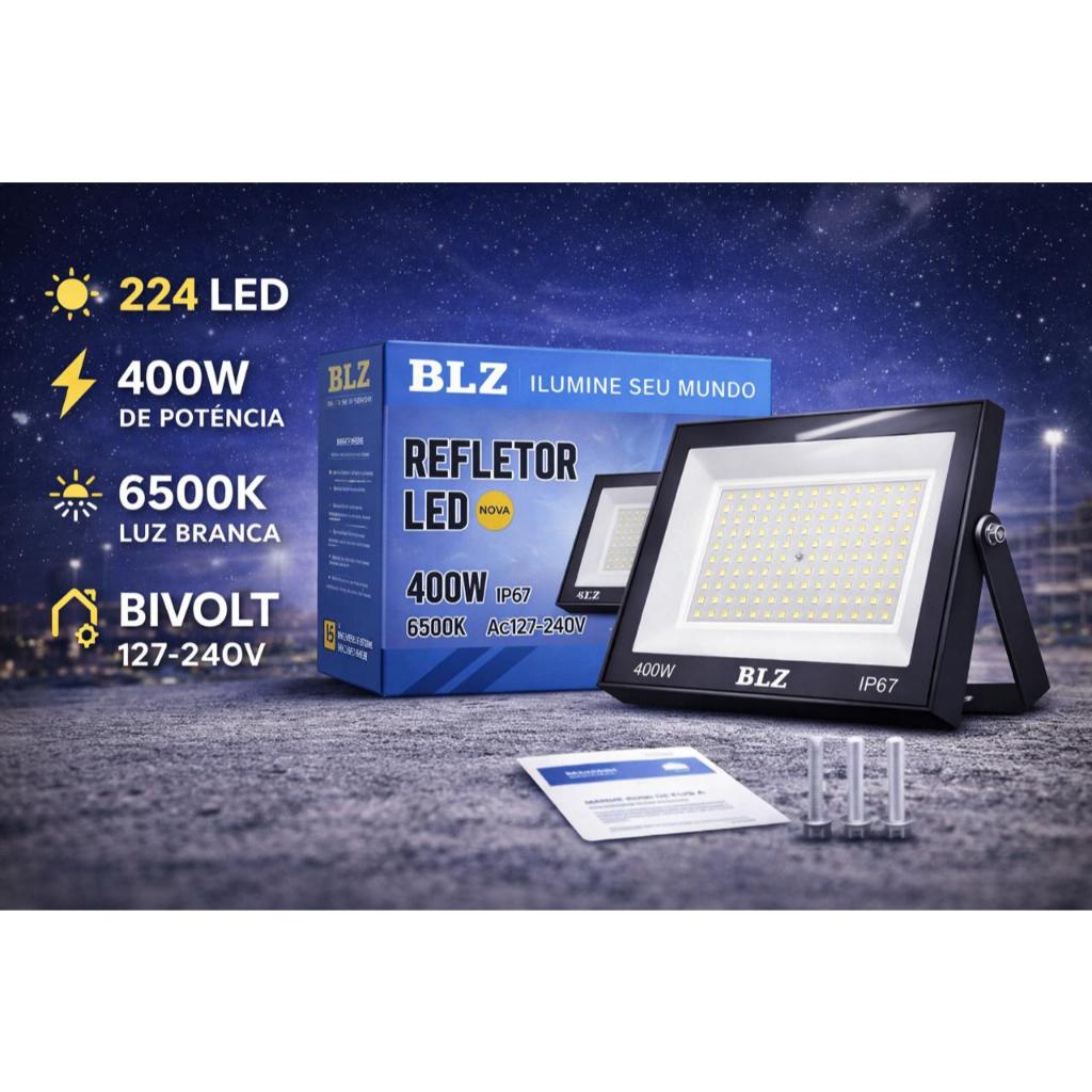 Refletor LED 400W Luz Branca 6500K IP67 Bivolt Para Área Externa ...