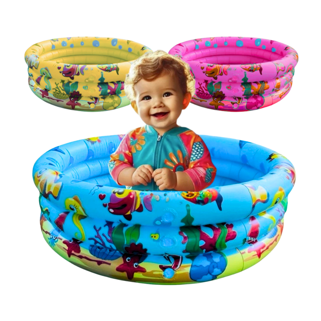 Piscina Infantil Inflável Redonda 3 Anéis Bebê Verão Menino Menina 40 ...