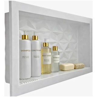 Nicho Para Banheiro Parede Porta Shampoo e Sabonete Embutir 30x60 Fundo 3D Cor Branco