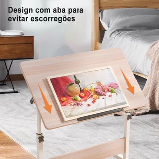 Mesa Multiuso Giratória Ajustável - Ideal para Estudo, Home Office, Cama e Sofá com Rodinhas em Oferta na Shopee