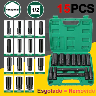15PCS Jogo de soquetes de impacto longo Black Deep Box Tool Set 8mm - 32mm