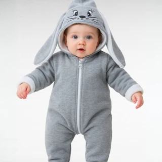 Macacão Bebê Coelho com Orelhinhas Inverno Quentinho Unissex Menino Menina Algodão em Oferta na Shopee