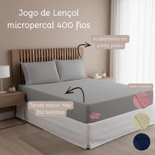 Jogo de Lençol 400 Fios Ponto Palito Com Elástico - Solteiro, Casal e Queen (2 e 3 Peças) em Oferta na Shopee